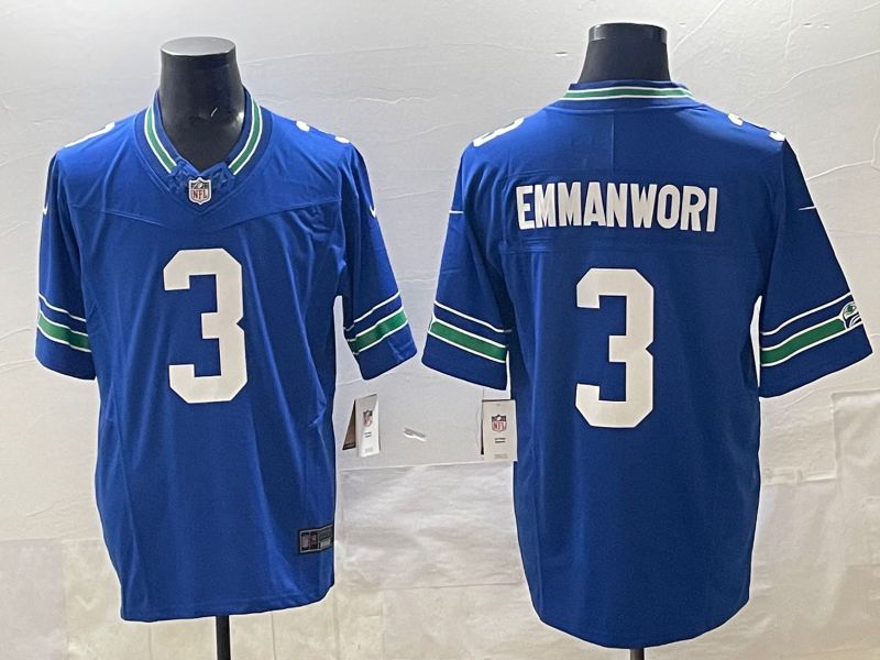 Men 2025 Seattle Seahawks #3 Emmanwori Blue retro Three generations Nike Limited NFL Jersey style 1